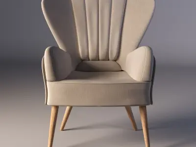 Classic chair in light beige upholstery on thin wooden legs Free 3D model