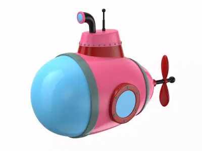 Cartoon Style Submarine Pink 3D model