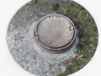 Photorealistic 3D scan of manhole Hatch cover Sewer Manhole Low-poly 3D model