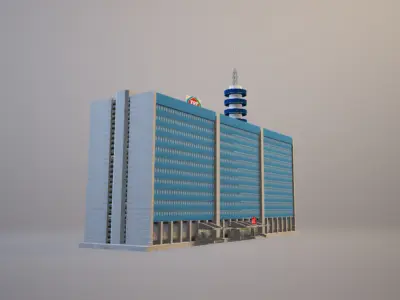 TRT Turkish Radio and Television Blue Building ANKARA Low-poly 3D model