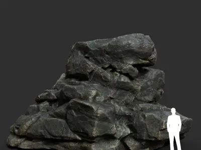 Black Boulder Cracked Rock Collection 210306 Low-poly 3D model