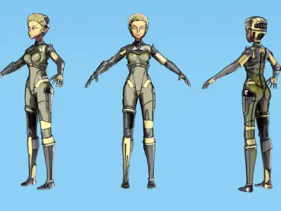 Asymmetric Robotic Character GOLD Low-poly 3D model