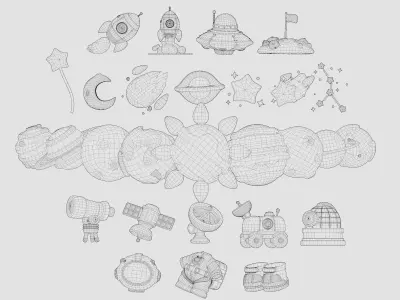 Space and planet item pack Low-poly 3D model