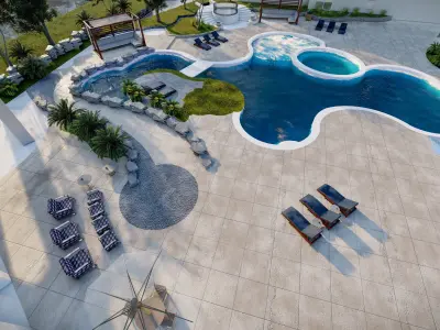 Spa Area Along with swimming pool near ocean design  3D model