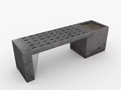 Concrete Urban Bench and Planter Set Low-poly 3D model