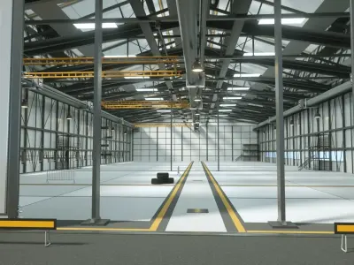 Hangar warehouse with doors and windows 3D model