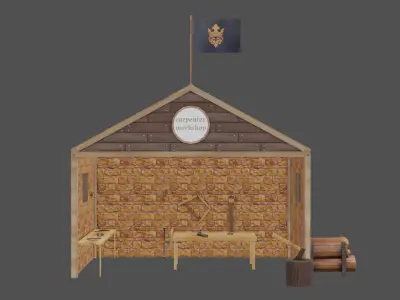Stylized medieval carpenter workshop Low-poly 3D model