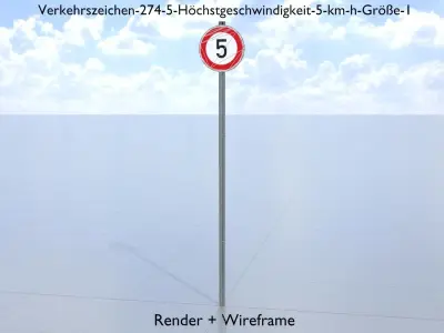 Traffic sign 274-5 Speed limit 5 km h Size 1 Low-poly 3D model