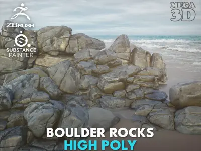 High poly Boulder Rock 230418 3D model