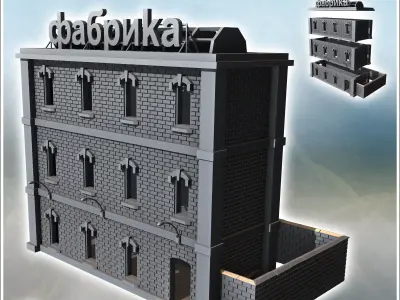 Russian brick factory with floors annex wall and flat roof 2 - M 3D print model purchase