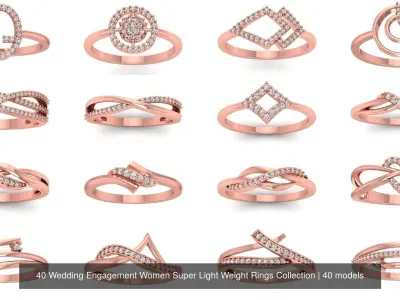 40 Wedding Engagement Women Super Light Weight Rings Collection 3D Model Pack