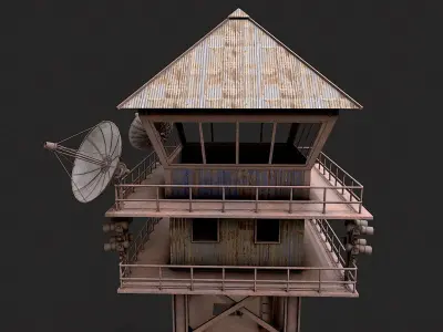 Post Apo Windmill Watchtower and Transmission Tower Collection Low-poly 3D model
