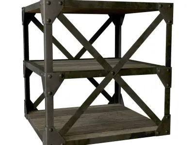 Industrial Steel Shell Table Wood Low Poly Low-poly 3D model