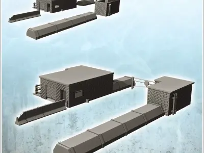 Checkpoint with gate two buildings and concrete parapet 5 - Mode 3D print model