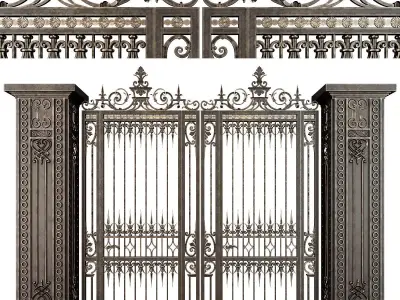 Wrought Iron Gate 3D model set 02 3D model