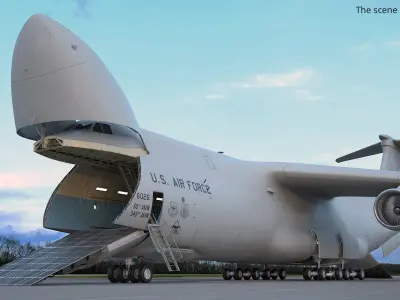  Lockheed C-5M Super Galaxy Military Transport Aircraft Grey with Interior Rigged 
