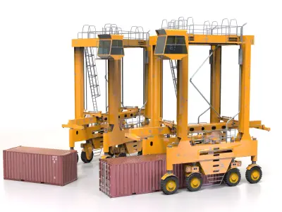 Realistic Crane and Shipping Container 3D Model 3D model
