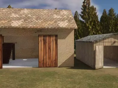 Village barns Low-poly 3D model