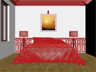 Bedroom-1 bedroom with bed and painting on wall 3D model