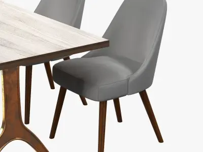 West elm Mid-Century Dining Chair and table 3D model