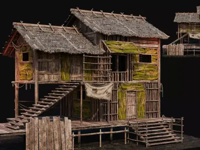 ISLAND 02 with INTERIORS 4K TEXTURES Low-poly 3D model