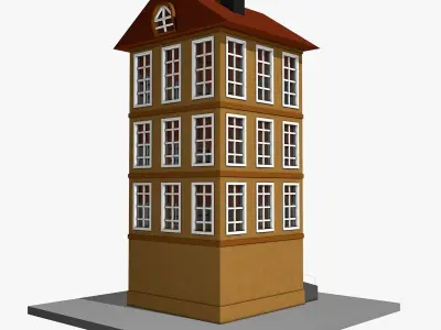 Three Floors Building  Low-poly 3D model