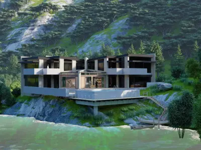 Forest villa-Casa Scene-Modern Villa 3D model 6
