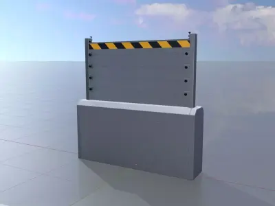 Aluminum flood protection wall with concrete foundation 2m x 2m Low-poly 3D model