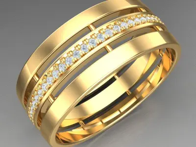 Light Gold Diamond Men Ring 2MR092 3D model