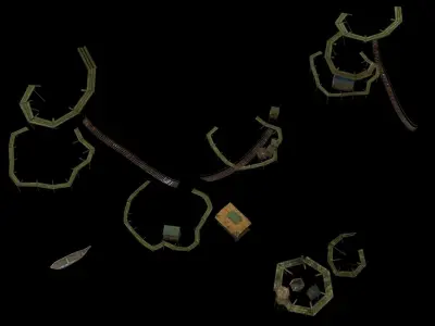 old wooden stylized building props low poly collection Low-poly 3D model