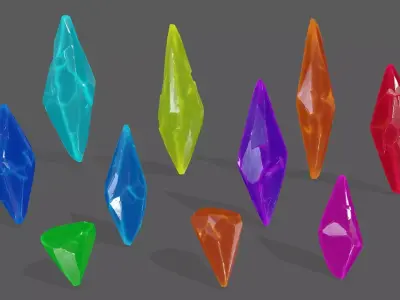 crystal set three crystals Low-poly 3D model
