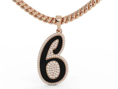 Diamond Number 6 Hip-hop Pendant with Enamel 3D print model