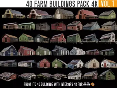 1 - 40 FARM BUILDINGS PACK 4K Textures GameReady