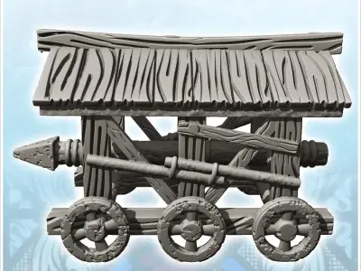 Wooden ram on wheels under roof 1 - Ancient Classic Old Archaic  3D print model