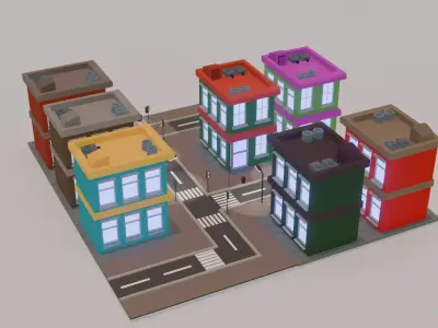 Low poly Street Block Free low-poly 3D model