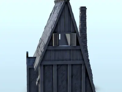 Viking house with high roof and big chimney 1 3D print model