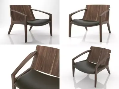 Linna lounge chair in wood and leather 3D model