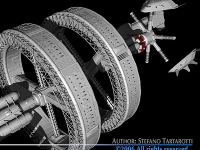 Space station with spaceships 3D model