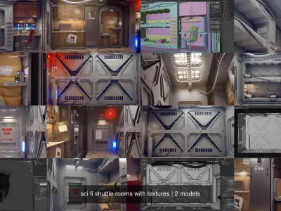 sci-fi shuttle rooms with textures 3D Model Pack