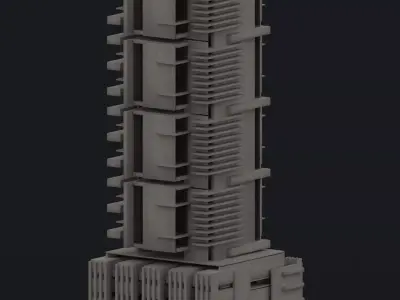 Brutalist Tower Building 14 Low-poly 3D model