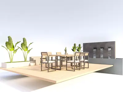 Architectural Wood Deck and Fountain Set Low-poly 3D model