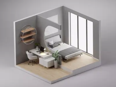 Bedroom interior 3D model 60