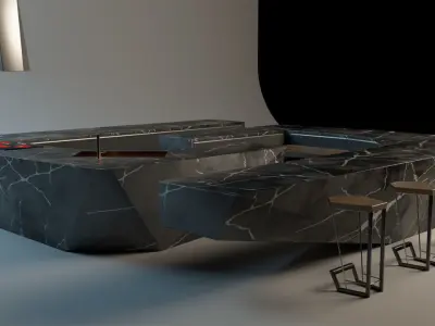 S shape modern kitchen 3D model