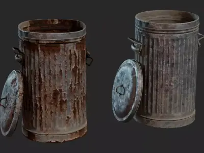 Metal trash can  Low-poly 3D model