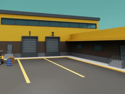 Warehouse Logistics building with forklift and props Low-poly 3D model