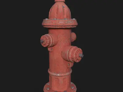 3D Game Ready Fire Hydrant - Red and Yellow Color Low-poly 3D model