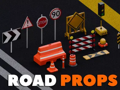 Road Construction Props Pack Low-poly 3D model