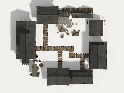 Farmyard Wooden structure house courtyard Low-poly 3D model