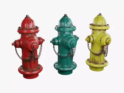 Fire Hydrant 3 Colours  Dirty Clean Low-poly 3D model