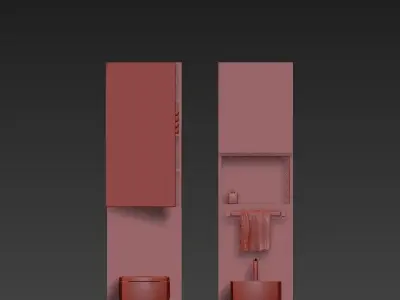 bathroom with two sinks and toilet 3D model